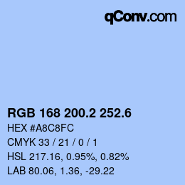 カラーコード: RGB 168 200.2 252.6 | qconv.com