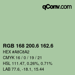 カラーコード: RGB 168 200.6 162.6 | qconv.com