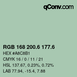 カラーコード: RGB 168 200.6 177.6 | qconv.com