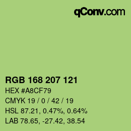 Color code: RGB 168 207 121 | qconv.com