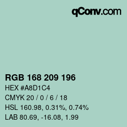 颜色代码: RGB 168 209 196 | qconv.com