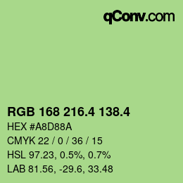 カラーコード: RGB 168 216.4 138.4 | qconv.com