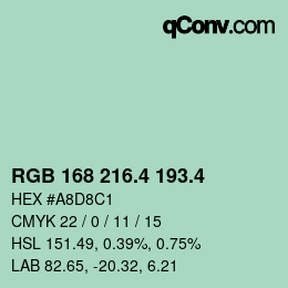 カラーコード: RGB 168 216.4 193.4 | qconv.com