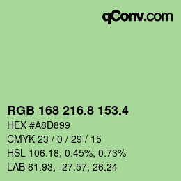 カラーコード: RGB 168 216.8 153.4 | qconv.com