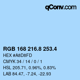 カラーコード: RGB 168 216.8 253.4 | qconv.com