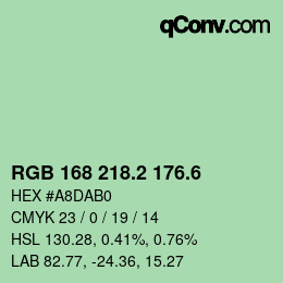 カラーコード: RGB 168 218.2 176.6 | qconv.com