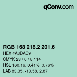 カラーコード: RGB 168 218.2 201.6 | qconv.com