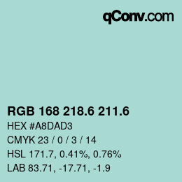 カラーコード: RGB 168 218.6 211.6 | qconv.com