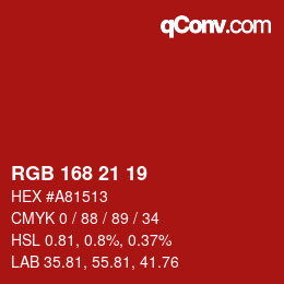 Color code: RGB 168 21 19 | qconv.com