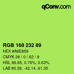 Color code: RGB 168 232 89 | qconv.com