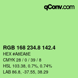 カラーコード: RGB 168 234.8 142.4 | qconv.com
