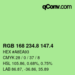 カラーコード: RGB 168 234.8 147.4 | qconv.com
