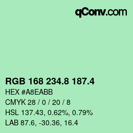 カラーコード: RGB 168 234.8 187.4 | qconv.com