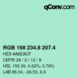 カラーコード: RGB 168 234.8 207.4 | qconv.com