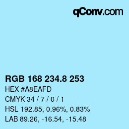 カラーコード: RGB 168 234.8 253 | qconv.com