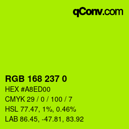 颜色代码: RGB 168 237 0 | qconv.com