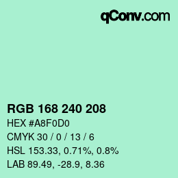 颜色代码: RGB 168 240 208 | qconv.com
