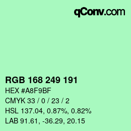 Color code: RGB 168 249 191 | qconv.com