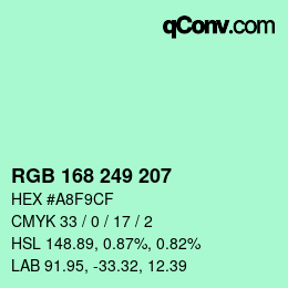 カラーコード: RGB 168 249 207 | qconv.com