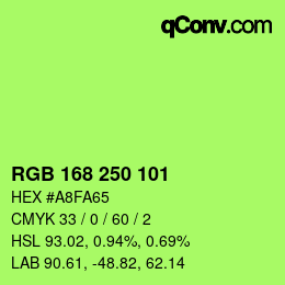 カラーコード: RGB 168 250 101 | qconv.com