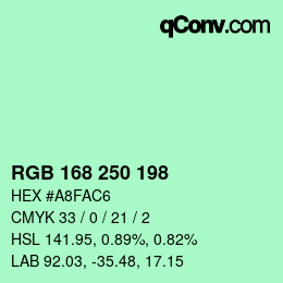 カラーコード: RGB 168 250 198 | qconv.com