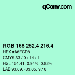 カラーコード: RGB 168 252.4 216.4 | qconv.com