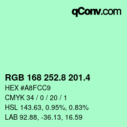 カラーコード: RGB 168 252.8 201.4 | qconv.com
