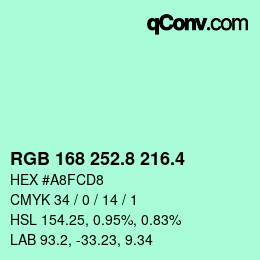 カラーコード: RGB 168 252.8 216.4 | qconv.com