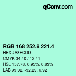 カラーコード: RGB 168 252.8 221.4 | qconv.com