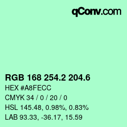 カラーコード: RGB 168 254.2 204.6 | qconv.com