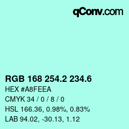 カラーコード: RGB 168 254.2 234.6 | qconv.com