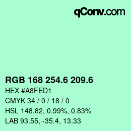 カラーコード: RGB 168 254.6 209.6 | qconv.com