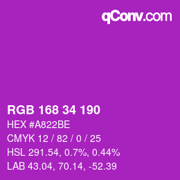 Color code: RGB 168 34 190 | qconv.com