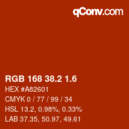 カラーコード: RGB 168 38.2 1.6 | qconv.com