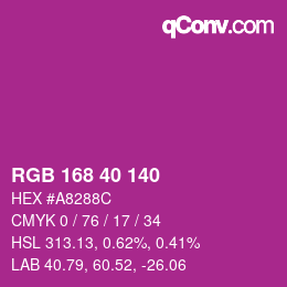 カラーコード: RGB 168 40 140 | qconv.com