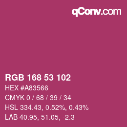 颜色代码: RGB 168 53 102 | qconv.com