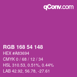 颜色代码: RGB 168 54 148 | qconv.com
