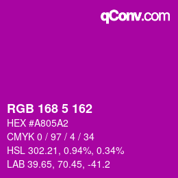 Color code: RGB 168 5 162 | qconv.com