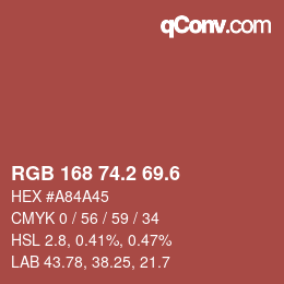 カラーコード: RGB 168 74.2 69.6 | qconv.com