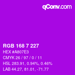 カラーコード: RGB 168 7 227 | qconv.com