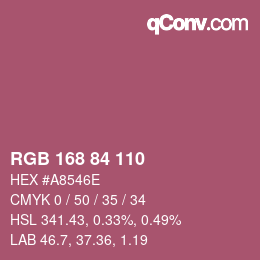 颜色代码: RGB 168 84 110 | qconv.com