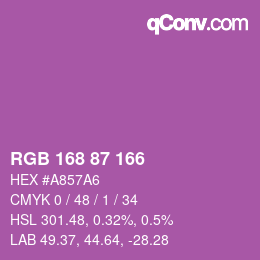 颜色代码: RGB 168 87 166 | qconv.com