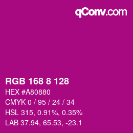Color code: RGB 168 8 128 | qconv.com
