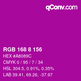 カラーコード: RGB 168 8 156 | qconv.com