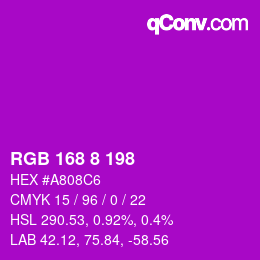 Color code: RGB 168 8 198 | qconv.com