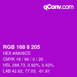 Color code: RGB 168 8 205 | qconv.com