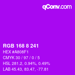 Color code: RGB 168 8 241 | qconv.com