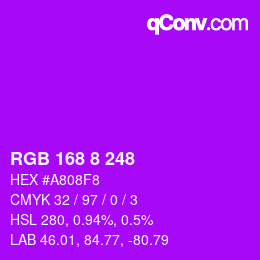 Color code: RGB 168 8 248 | qconv.com