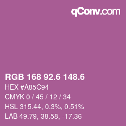 カラーコード: RGB 168 92.6 148.6 | qconv.com
