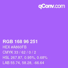 颜色代码: RGB 168 96 251 | qconv.com